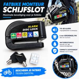 Fatbike Schijfremslot met Alarm 110 dB – Anti-Diefstal Slot